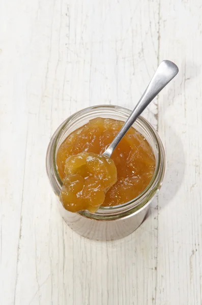 Homemade apricot jam in a glass — Stock Photo, Image
