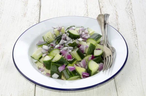 Salada de verão de pepino fresca em uma chapa — Fotografia de Stock