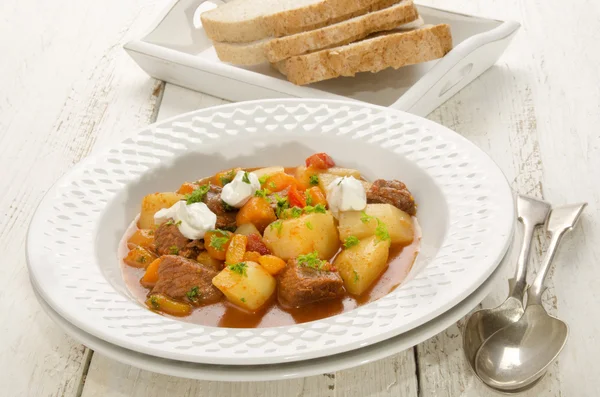 Authentic hungarian goulash on a plate — Stock Photo, Image