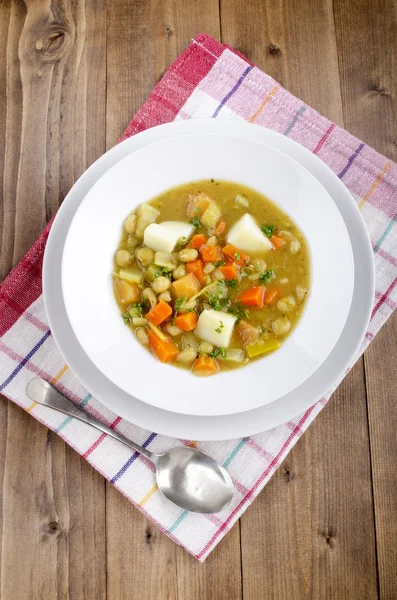 Vegetarian pea soup with potato — Stock Photo, Image