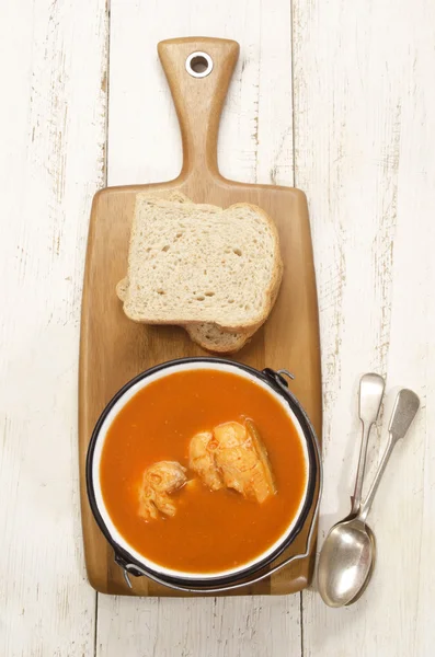 Hungarian fish soup in a pot — Stock Photo, Image