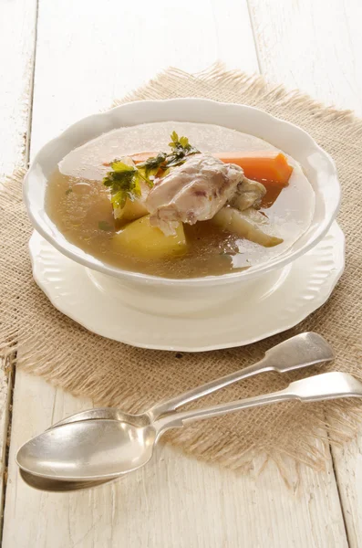 Vegetable soup with chicken meat — Stock Photo, Image