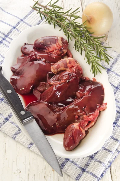 Fresh chicken hearts and chicken livers — Stock Photo, Image