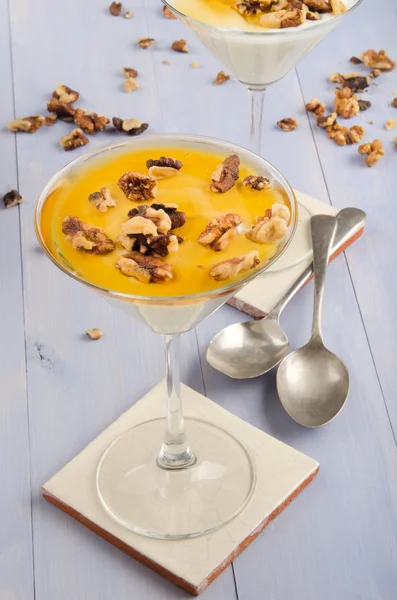 Greek yogurt dessert with sweet honey and walnut — Stock Photo, Image