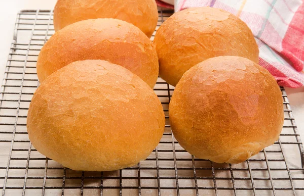 Buns on a floured cooling rack — Stock Photo, Image