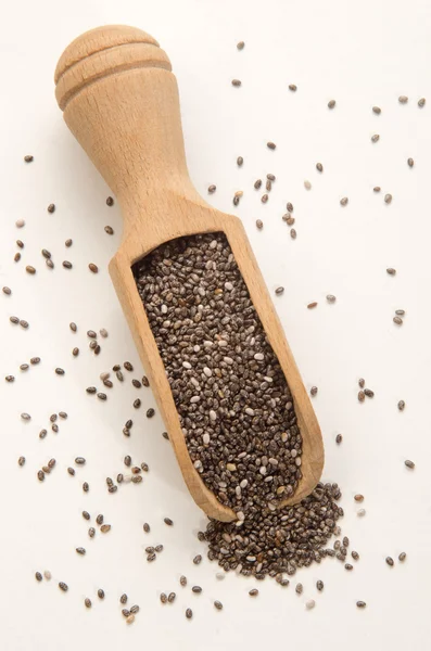 Chia seed and a wooden scoop — Stock Photo, Image