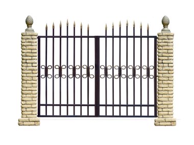 Tuğla sütunlu kapı. Beyaz arkaplan üzerinde izole edilmiş.