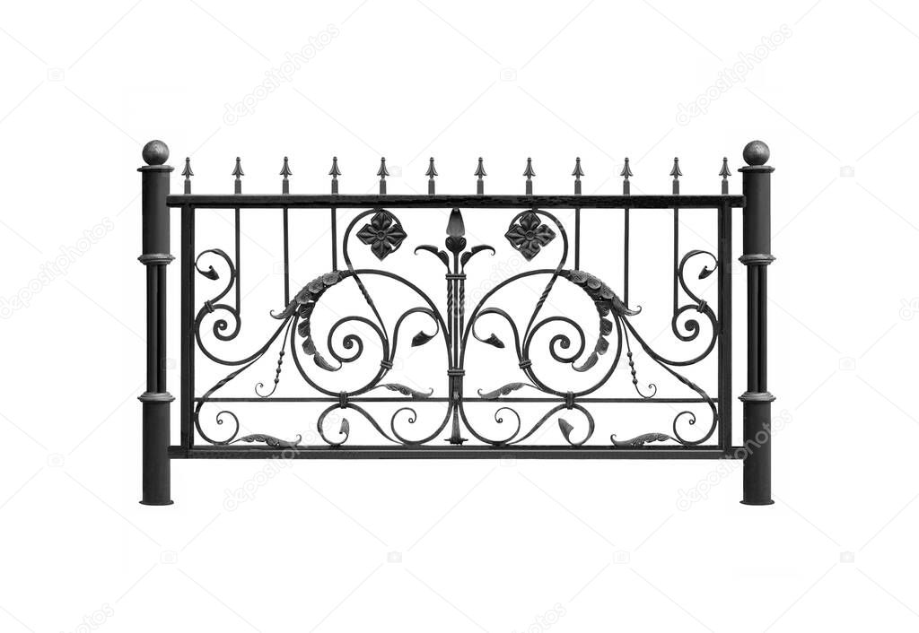 Forged railings, fence, fencing  in ancient style. Isolated on white background.