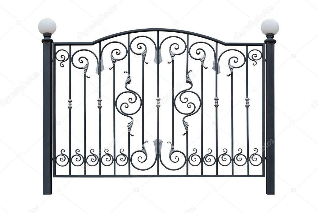 Forged fence with decor.  Isolated over white background.