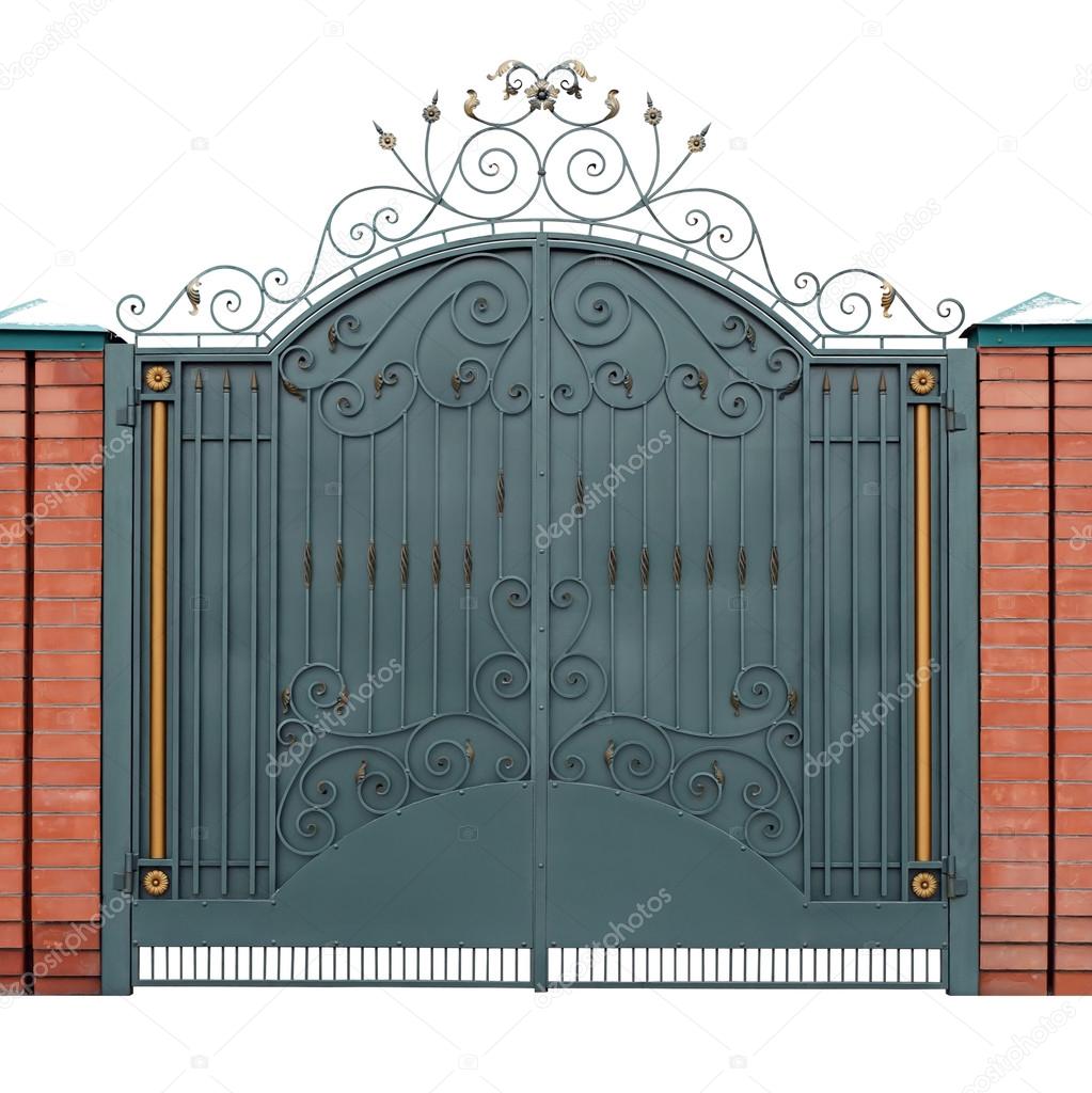 Modern forged gates with overlaid ornaments.