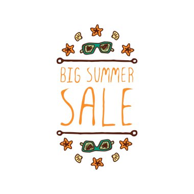 El-kabataslak tipografik öğe güneş gözlüğü, kabuk ve deniz yıldızı