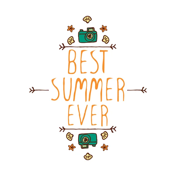 El-kabataslak tipografik öğe ile fotoğraf makinesi, kabuk ve deniz yıldızı