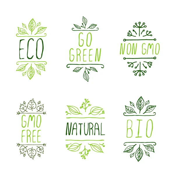 Hand-sketched typographic elements. Eco product labels. — Stock Vector