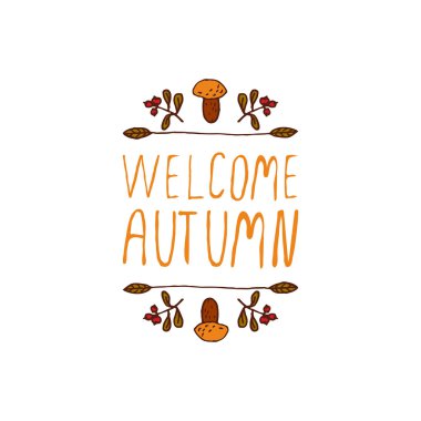 Handdrawn sonbahar öğe metin ile