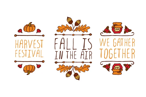 Éléments d'automne dessinés à la main avec inscription — Image vectorielle