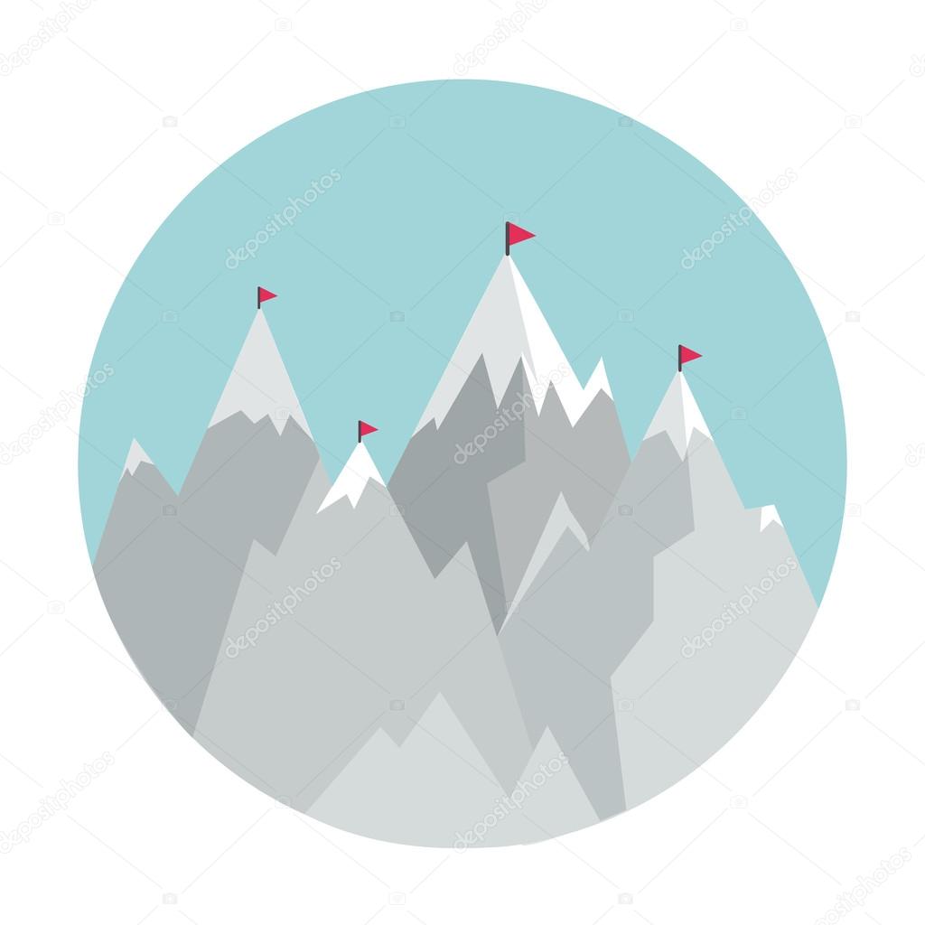 Flat Style Icon with Mountains
