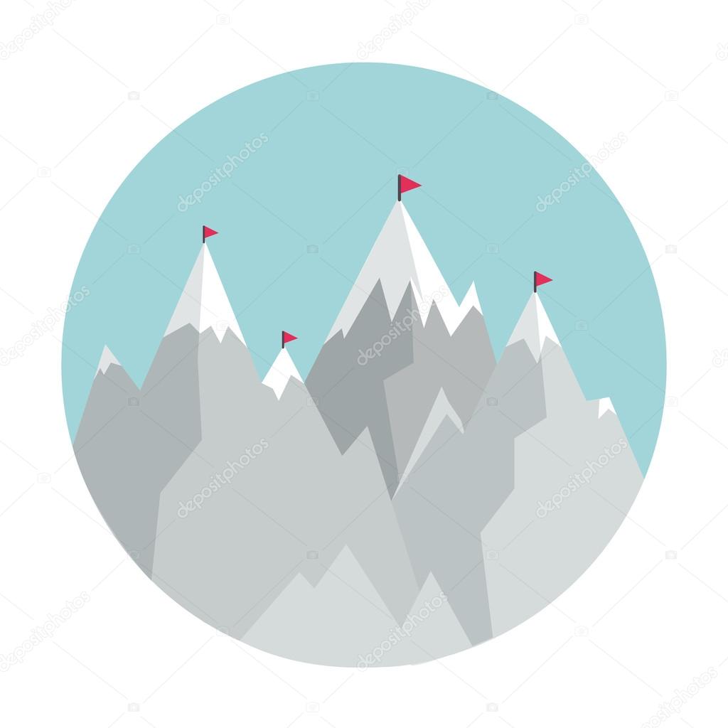 Flat Style Icon with Mountains