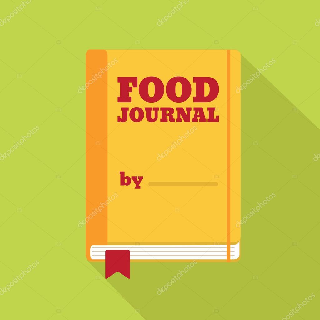 Flat Style Icon with Long Shadow. A food journal. Concept for healthy lifestyle education, training courses, self-development and how-to articles