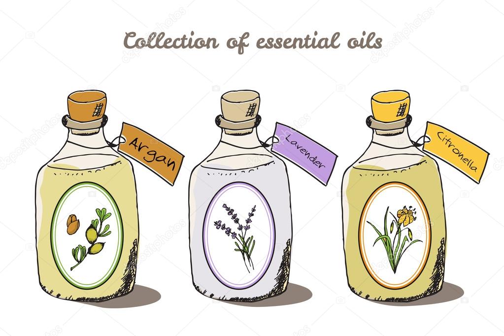 Health and Nature Collection. Collection of essential oils. Argan, Lavender, Citronella