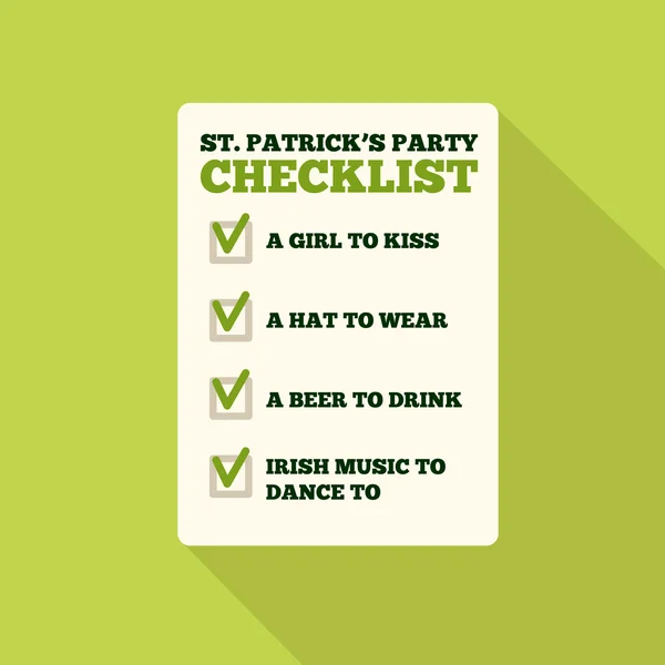 Düz stil ikonu uzun gölge ile. St Patricks Günü için bir denetim listesi — Stok Vektör
