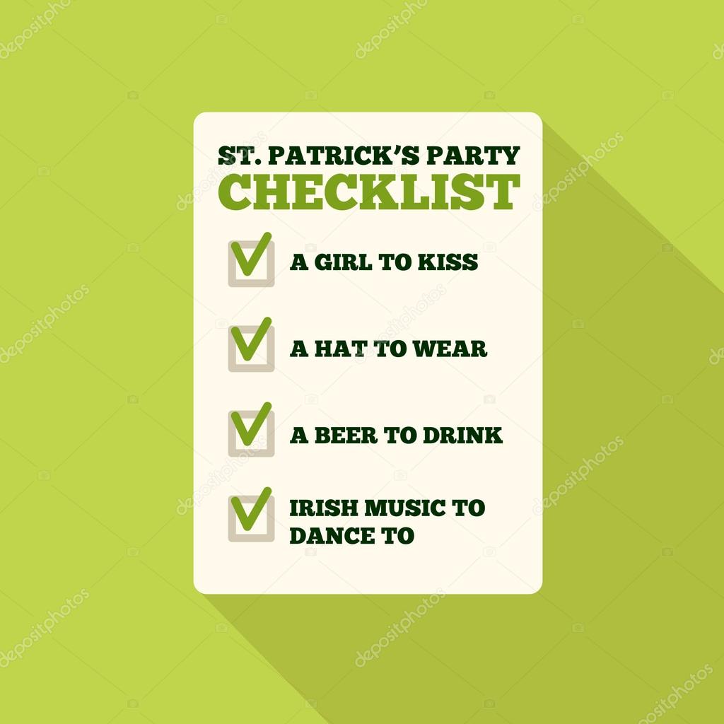 Flat Style Icon with Long Shadow. A checklist for St. Patricks day