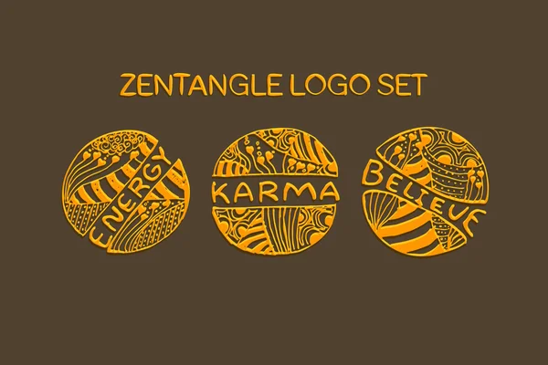 詳細な手描きの zentangle ロゴを設定 — ストックベクタ
