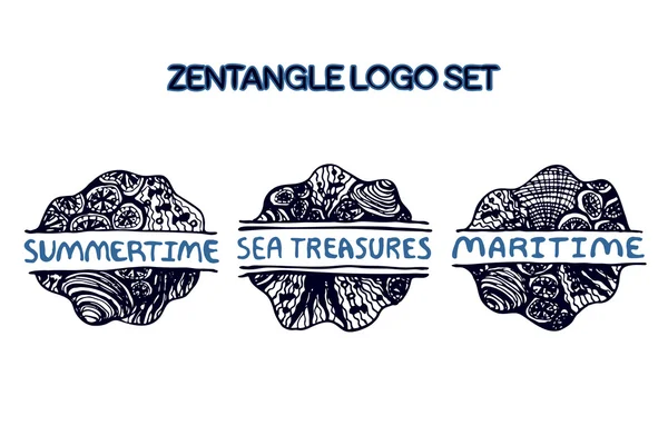 Conjunto detallado de logotipo zentangle dibujado a mano — Vector de stock