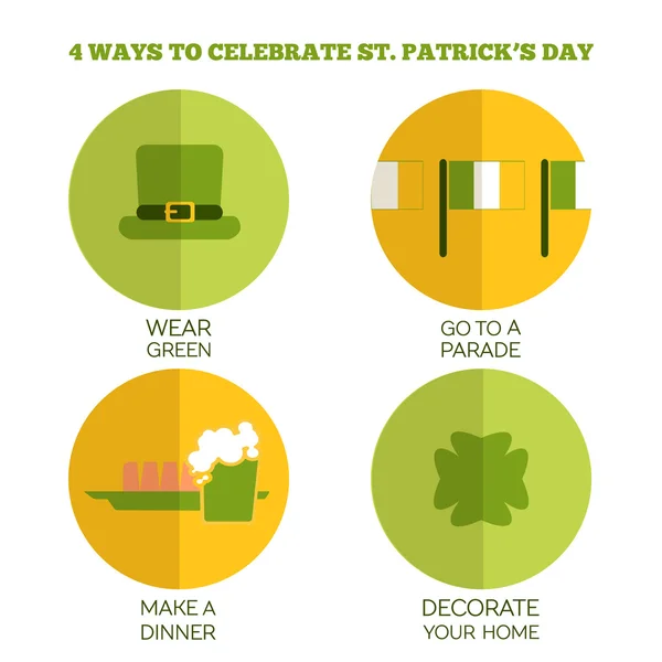 Infographies de style plat. 4 façons de célébrer la Saint-Patrick — Image vectorielle