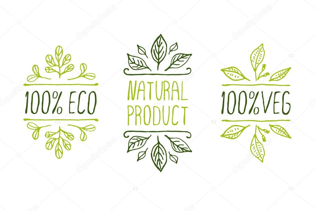 Hand-sketched typographic elements. Natural product labels. Suitable for ads, signboards, packaging and identity and web designs