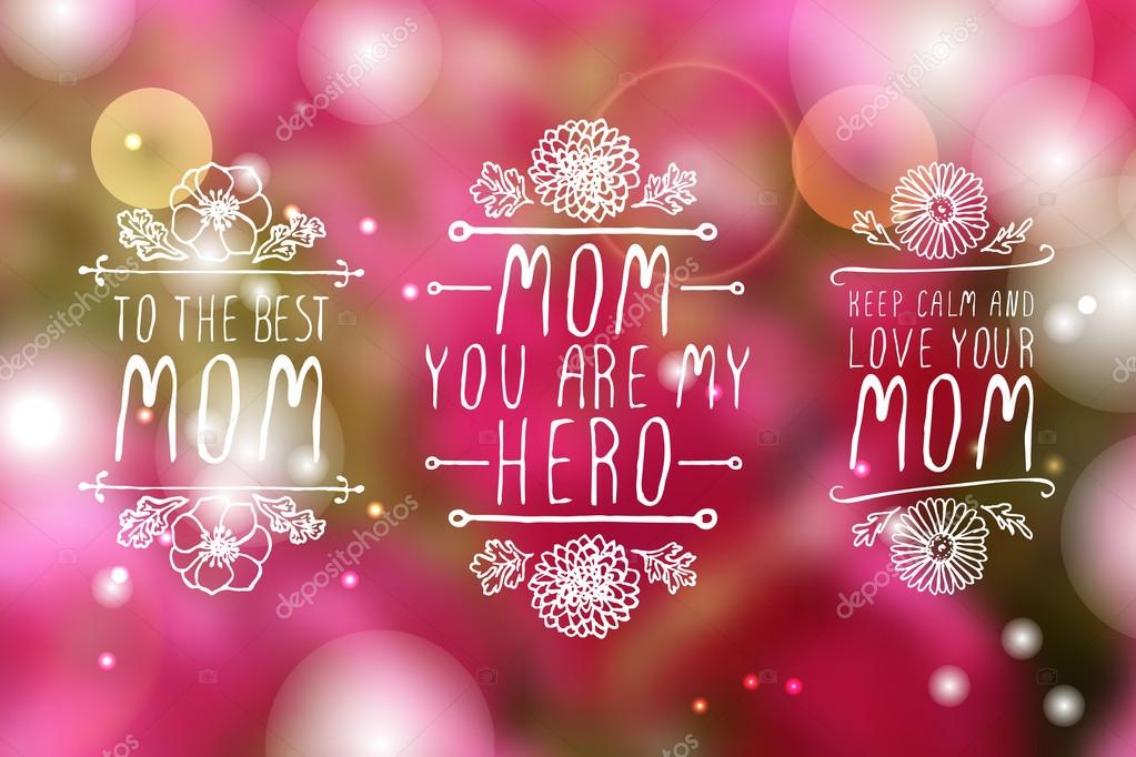 Happy mothers day handlettering elements with flowers on white background