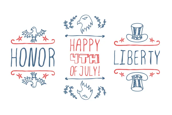 Hand-sketched independence day typographic elements — 스톡 벡터