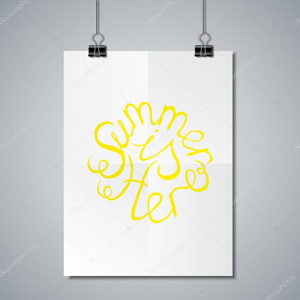 Poster Mockup Template with Lettering Element. Summer is here