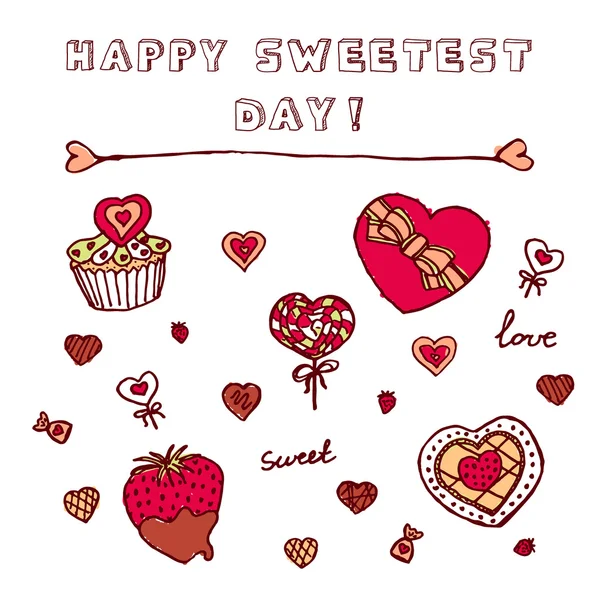 Icone a forma di cuore per Happy Sweetest Day — Vettoriale Stock