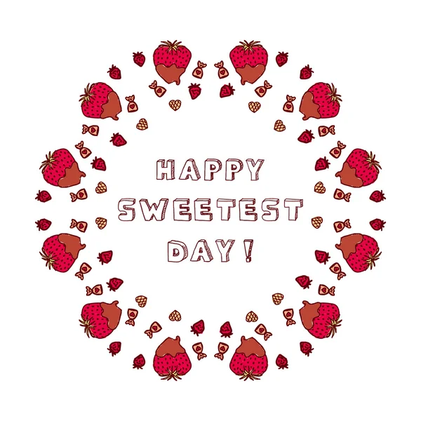 Circular ornament with doodle heart shaped chocolate covered strawberries Royalty Free Stock Vectors