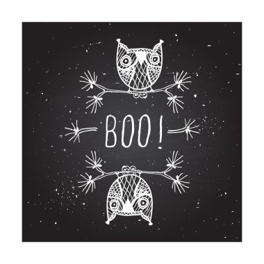 Boo - kara tahta arka plan üzerinde.