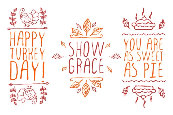 Hand-geschetst typografische elementen voor thanksgiving ontwerp — Stockvector