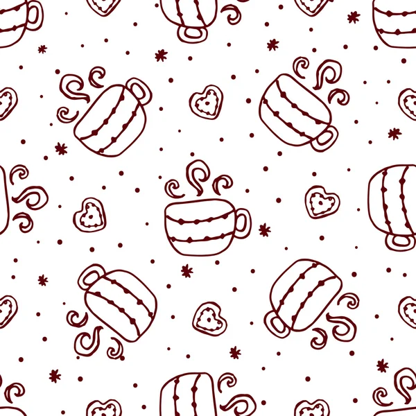 Christmas seamless pattern with cups and cookies — ストックベクタ