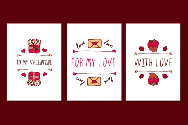 Conjunto de tarjetas de felicitación dibujadas a mano del día de San Valentín . — Archivo Imágenes Vectoriales