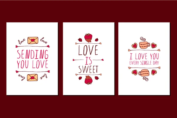 Ensemble de cartes de voeux dessinées à la main pour la Saint Valentin . — Image vectorielle
