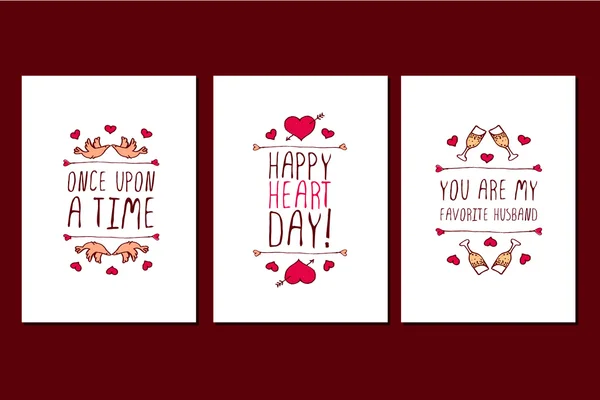Set of Saint Valentines day hand drawn greeting cards. — Stock Vector