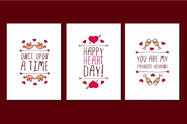 Set wenskaarten van Saint Valentines dag hand getrokken. — Stockvector