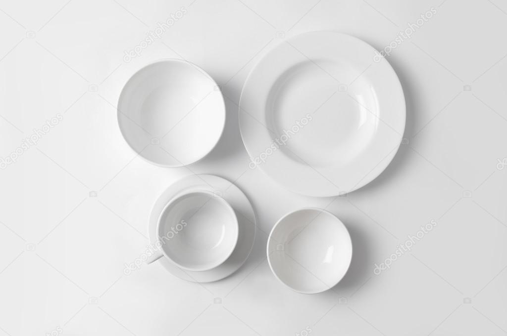 Clean dishware on white