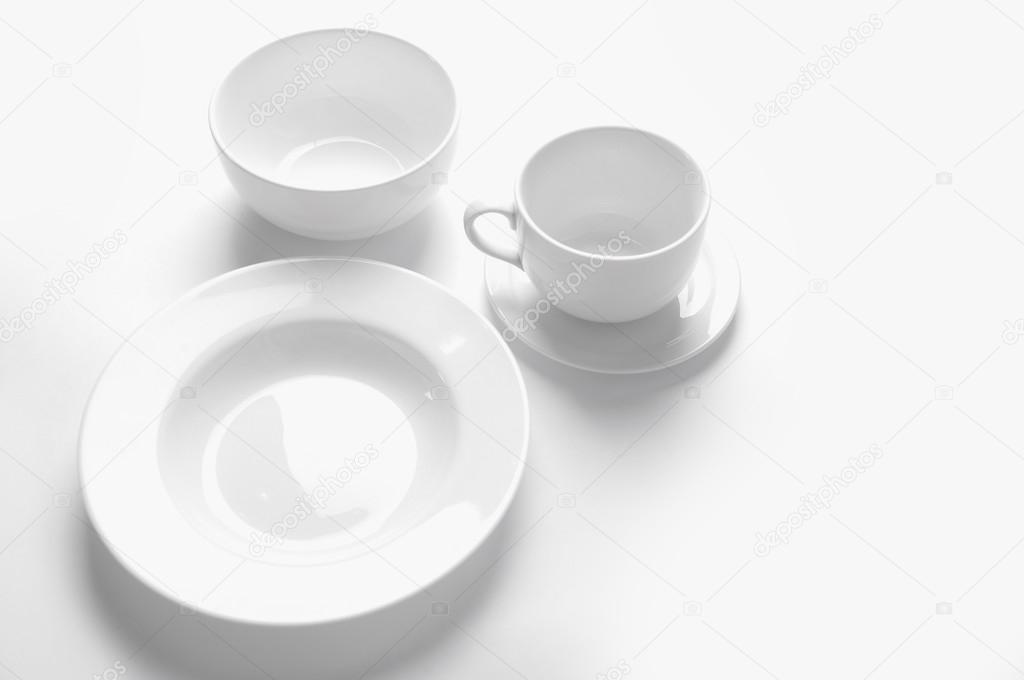 Clean dishware on white