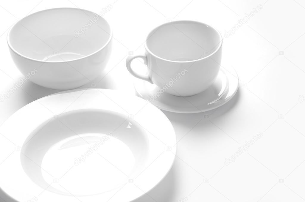 Clean dishware on white