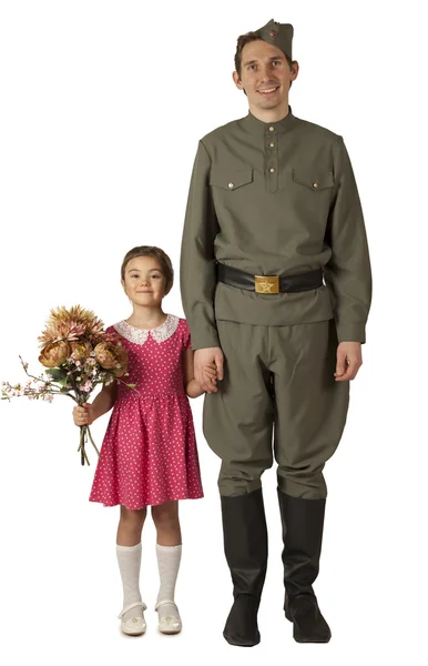 Little girl and Soviet soldier Royalty Free Stock Images