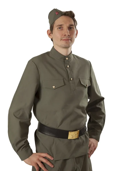 Портрет Радянського солдата шпалерами білого кольору Ліцензійні Стокові Зображення