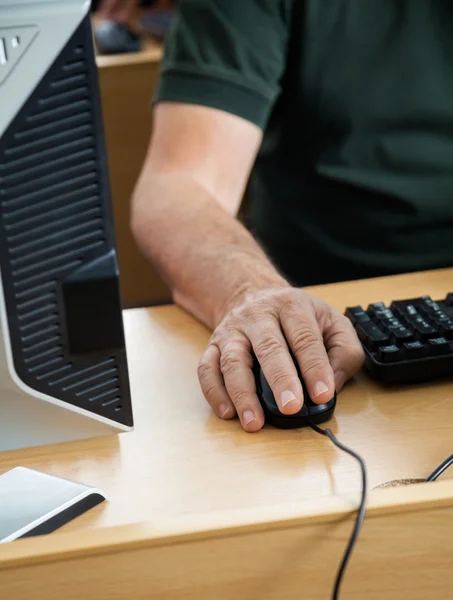 Midsection Of Senior Student Using Desktop PC — Stock Photo, Image