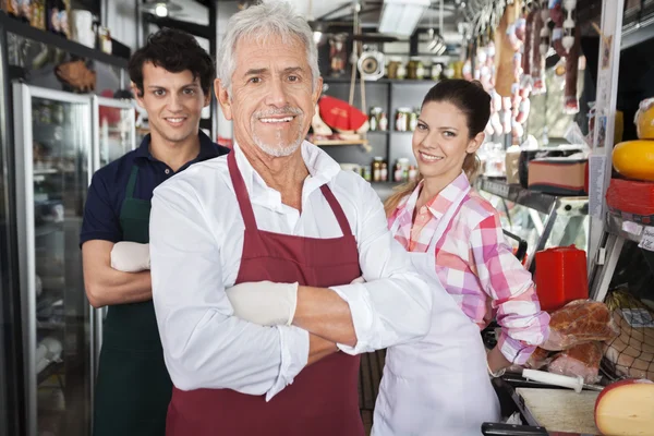 Confident Salespeople In Cheese Shop — Stock Photo, Image