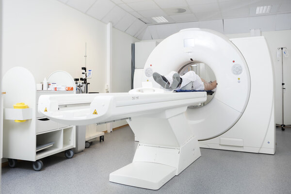 Male patient undergoing CT scan