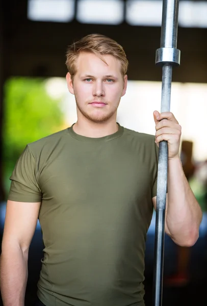 Athlete Holding Barbell Bar At Gym — Stock Photo, Image